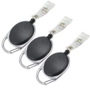 ABHA PRINT YoYo Ovel, Retractable Reel ID Card Holder - Set of 3 Nos (Black)