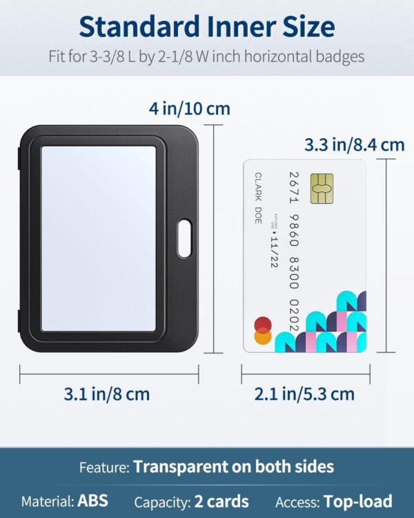 ABHA PRINT® Dual-Sided ID Card Holder – Rigid Horizontal Badge Protector (Black) - Image 2