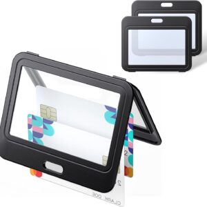 ABHA PRINT dual-sided horizontal ID card holder in black, made of rigid hard plastic with transparent windows for office, school, and access cards