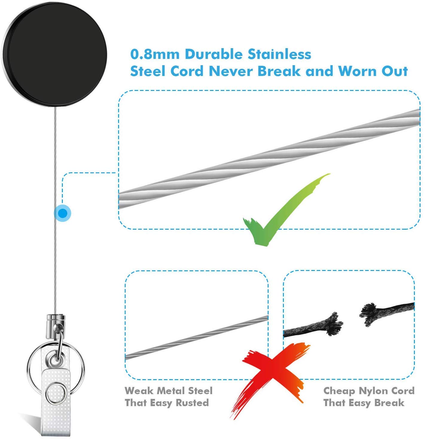 ABHA PRINT® Metal Badge Reel – Heavy Duty Retractable ID Card Holder with Clip & Hook - Image 7