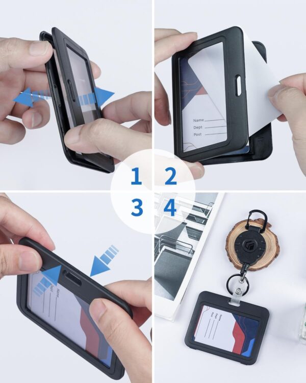 ABHA PRINT® Dual-Sided ID Card Holder – Rigid Horizontal Badge Protector (Black) - Image 4
