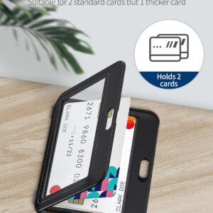 ABHA PRINT dual-sided horizontal ID card holder in black, made of rigid hard plastic with transparent windows for office, school, and access cards