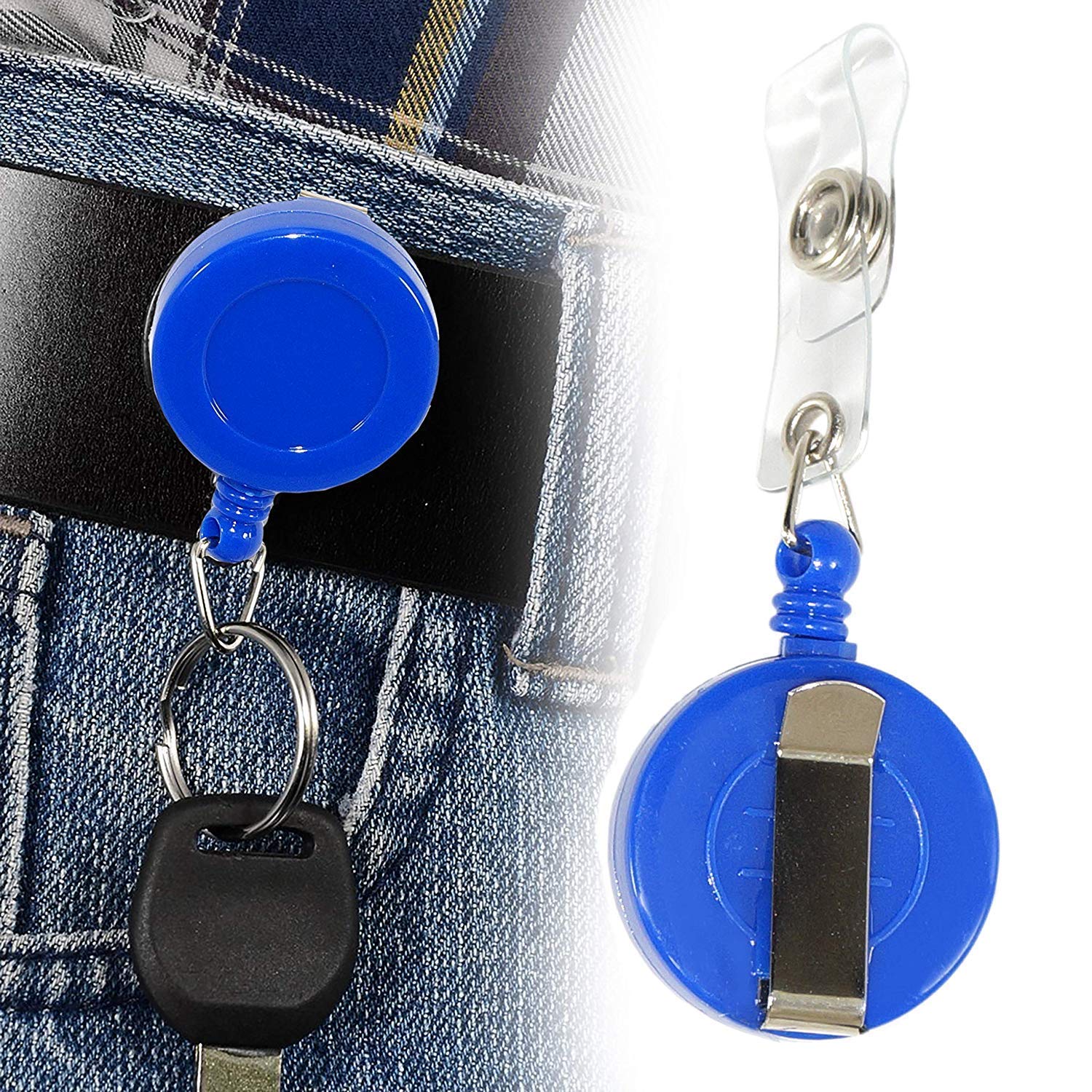 ABHA PRINT Pack of 10 – Round YoYo Blue Retractable ID Card Holder - Image 4