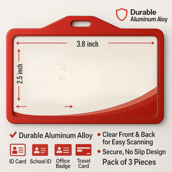 ABHA PRINT® Aluminum Alloy ID Card Holder - (Red, Pack of 3) - Image 3