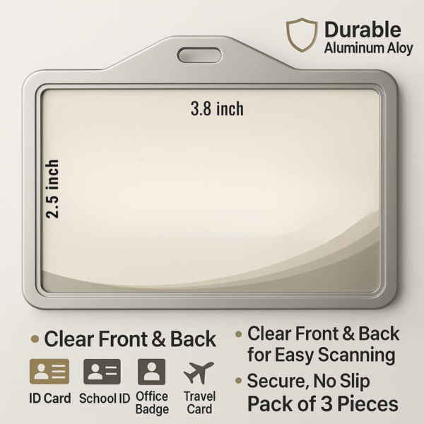 "ABHA PRINT® Aluminum Alloy ID Card Holder – (Silver, Pack of 3) - Image 3