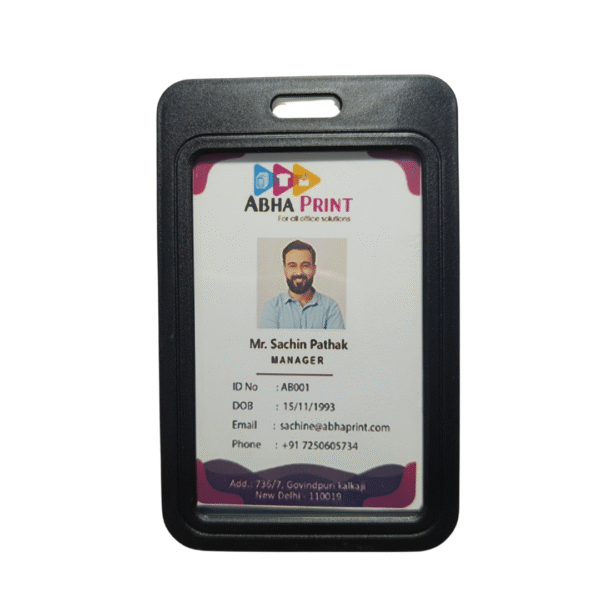 ABHA PRINT® sliding vertical ID badge holder with hard plastic frame