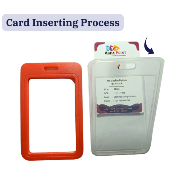 ABHA PRINT® Sliding ID Badge Holder – Vertical Hard Plastic ID Card Holder for Lanyard & Retractable Badge Reel Clip | Durable Office, Staff & Event Card Case - Image 2