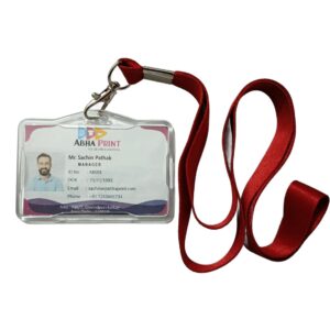 ABHA PRINT® clear hard plastic horizontal name tag holder with lanyard clip Durable horizontal ID badge holder made of clear hard plastic by ABHA PRINT® Waterproof and dustproof clear plastic horizontal name tag badge holder for office, school, and events Professional clear hard plastic horizontal badge holder displaying standard ID card ABHA PRINT® horizontal style badge holder with transparent design for ID protection