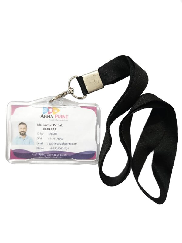 ABHA PRINT® Clear Hard Plastic Horizontal ID Badge Holder – 24mm Lanyard Clip for Office, School & Business - Image 3