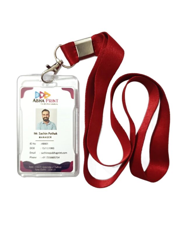 ABHA PRINT® clear hard plastic vertical name tag badge holder with lanyard clip Transparent vertical ID card holder made of durable hard plastic by ABHA PRINT® Waterproof and break-proof vertical name tag badge holder for office, school, and events Sturdy 24mm lanyard clip attached to vertical ID badge holder by ABHA PRINT® Professional clear plastic vertical badge holder compatible with standard ID cards Durable vertical name tag holder with clear visibility for conference and business use ABHA PRINT® vertical style badge holder protecting ID cards from scratches and dust Clear Hard Plastic Vertical Name Tag Holder