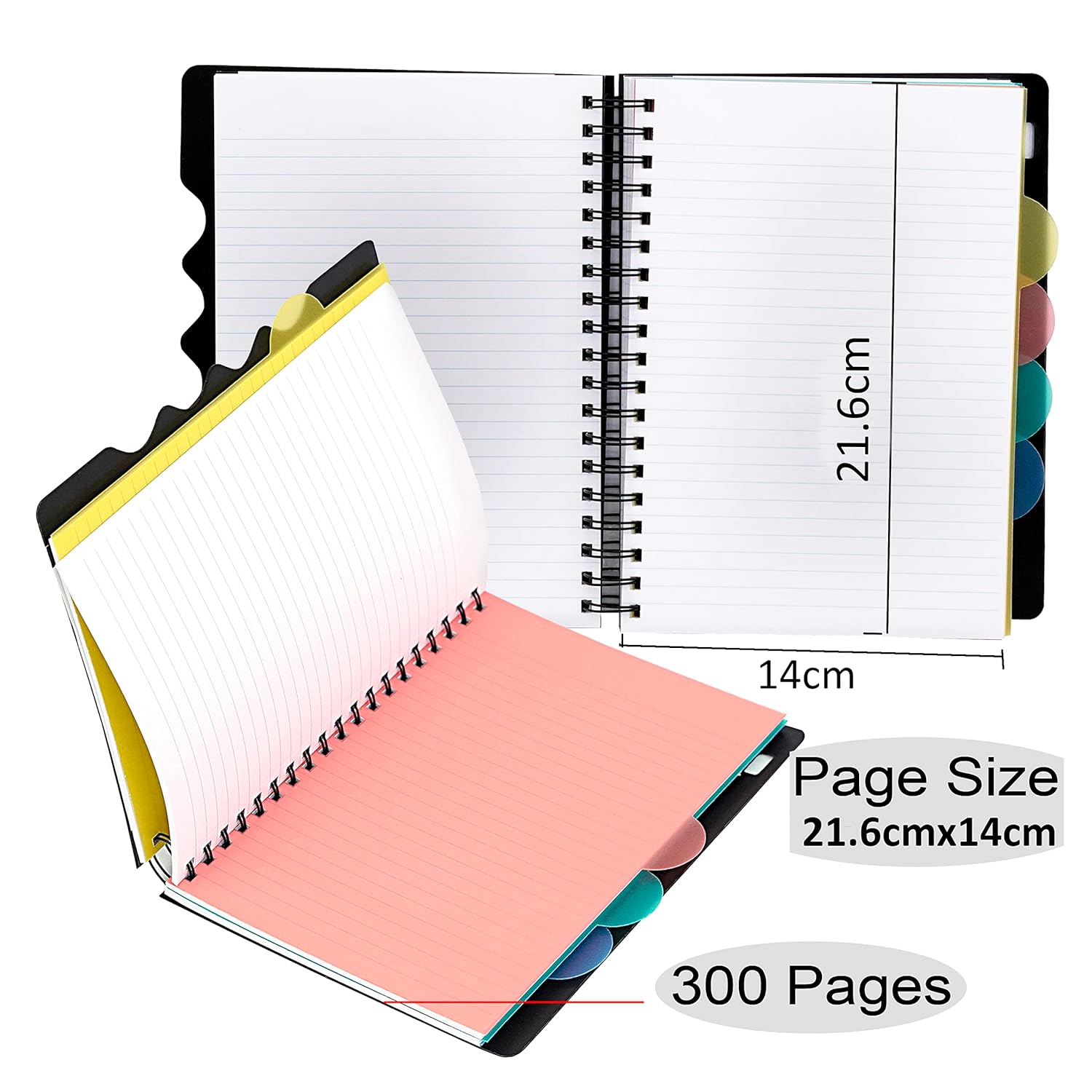 ABHA PRINT® A5 Spiral Notebook – 5 Subject, 300 Pages, 80 GSM, Single Ruled, Soft Cover, Black - Image 3