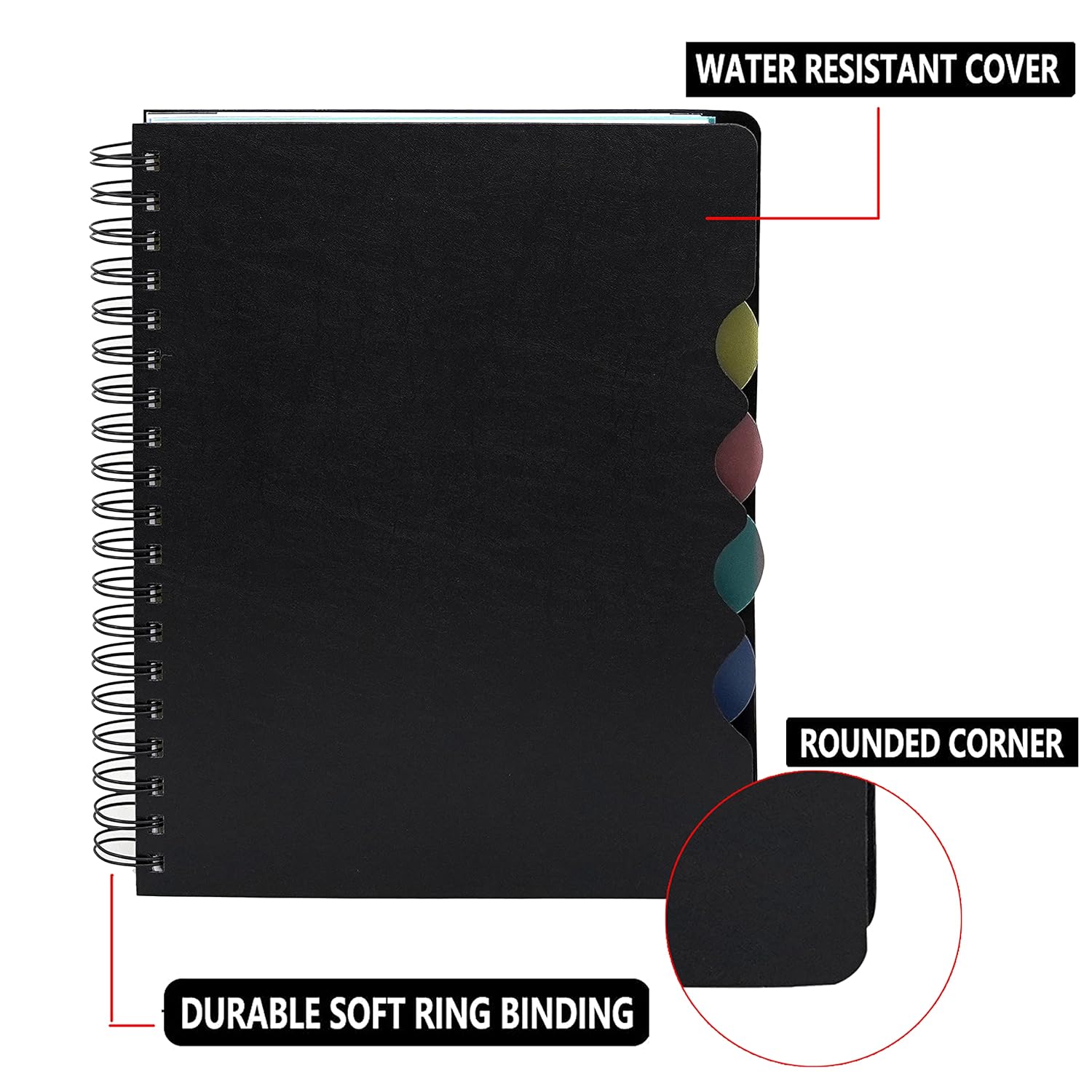 ABHA PRINT® A5 Spiral Notebook – 5 Subject, 300 Pages, 80 GSM, Single Ruled, Soft Cover, Black - Image 8