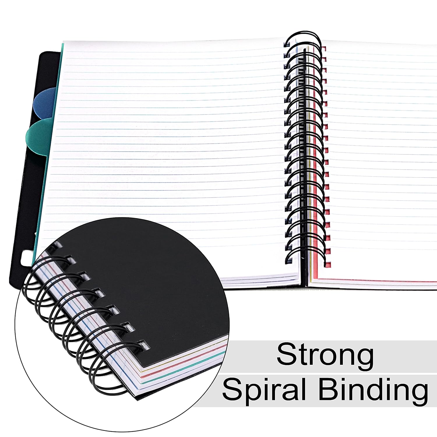 ABHA PRINT® A5 Spiral Notebook – 5 Subject, 300 Pages, 80 GSM, Single Ruled, Soft Cover, Black - Image 4