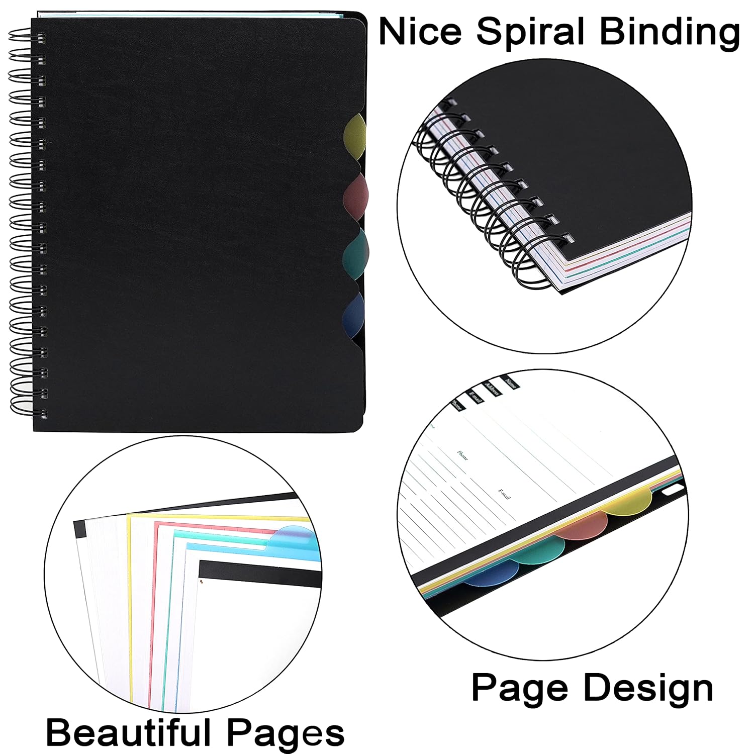 ABHA PRINT® A5 Spiral Notebook – 5 Subject, 300 Pages, 80 GSM, Single Ruled, Soft Cover, Black - Image 5