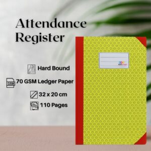 ABHA PRINT Daily Attendance Register hard bound, 70 GSM ledger paper, 32 × 20 cm, 110 pages