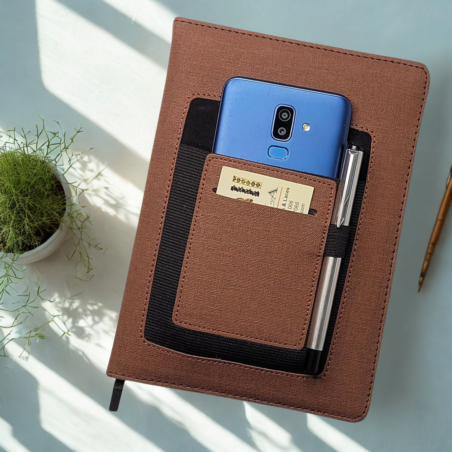 ABHA PRINT Pocket Diary Journal, 200 pages – compact daily planner with premium finish, built-in pen holder, bookmarks, lay-flat binding, and calendar section; ideal for notes, journaling, planning, and gifting for women, girls, students, or professionals.