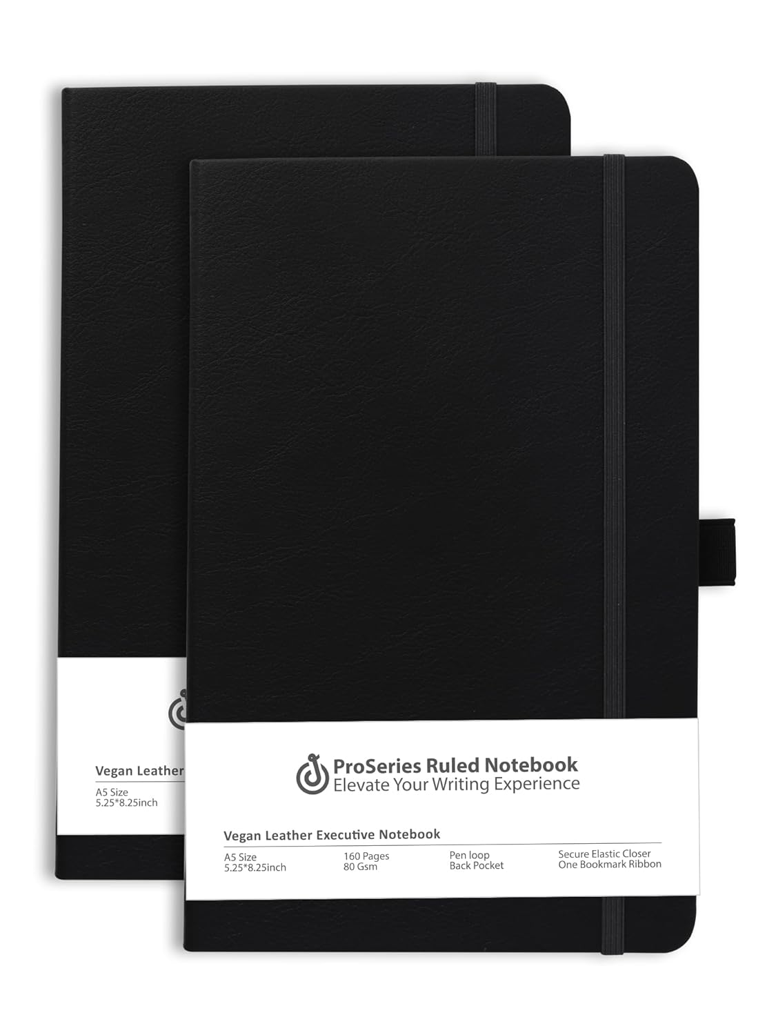 ABHA PRINT® B5 executive hardbound PU leather notebook diary with pen loop, elastic band, ribbon bookmark, 192 pages, 80 GSM