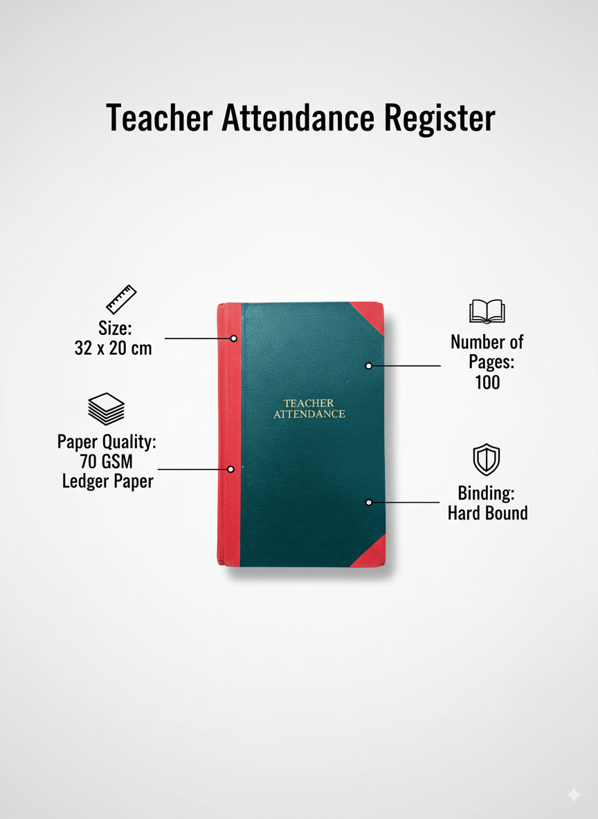 ABHA PRINT® Teacher Attendance Register – 32×20 cm, 100 Pages | Hard Bound Ledger Book - Image 3