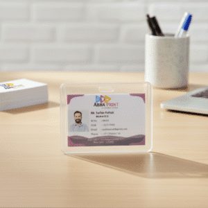 ABHA PRINT® Hard Plastic ID Card Holder – Horizontal Transparent Design