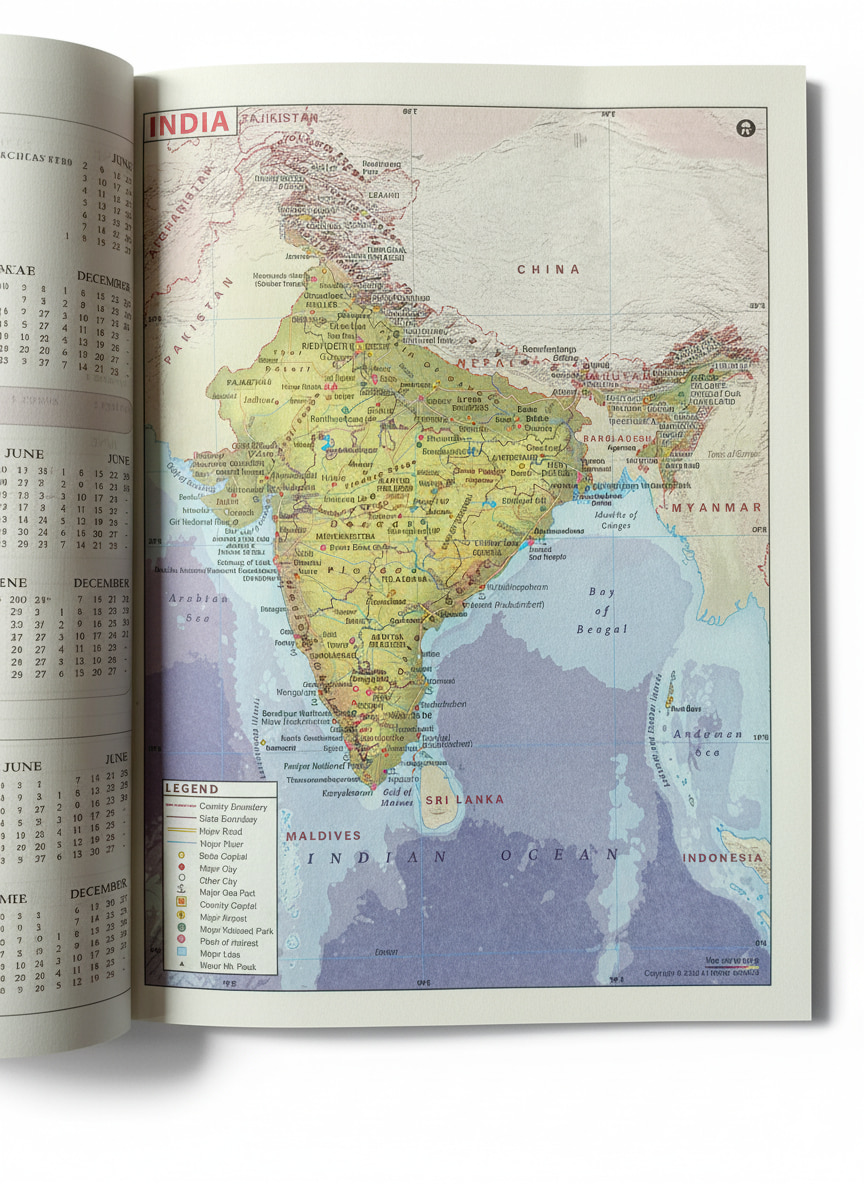 ABHA PRINT® 2026 Planner Diary – 7×9 inch Hardbound Cover with Monthly Tabs ABHA PRINT® 2026 Planner Diary – Financial Summary and Map Pages ABHA PRINT® 2026 Planner Diary – Daily Layout with ISD Codes and Reference Tables