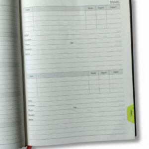 ABHA PRINT® 2026 Business Organiser Diary – 7×9 inch Dual-Tone Hardbound Cover ABHA PRINT® 2026 Business Organiser Diary – Travel Log and ISD Directory Pages ABHA PRINT® 2026 Business Organiser Diary – Daily Planning Layout with Ribbon Bookmark