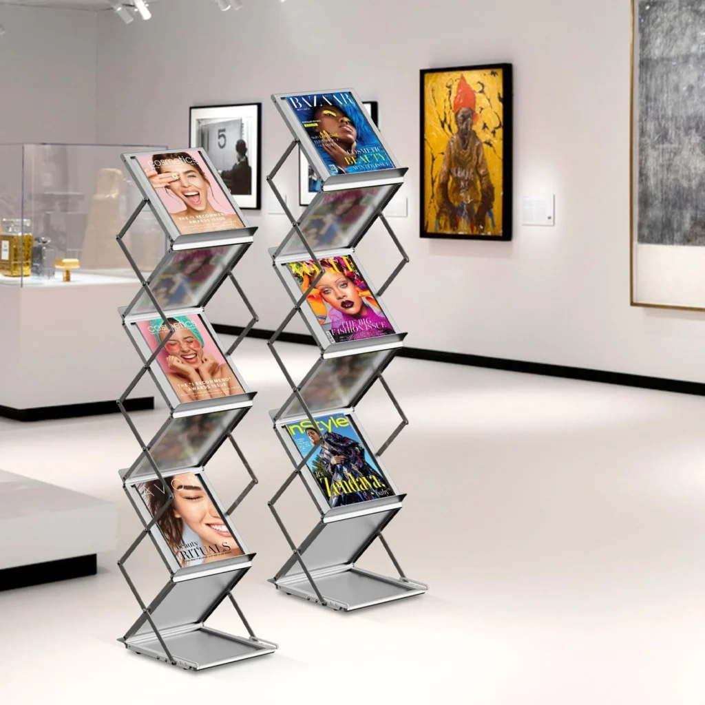 A4 Catalogue stand displaying brochures in a professional reception area