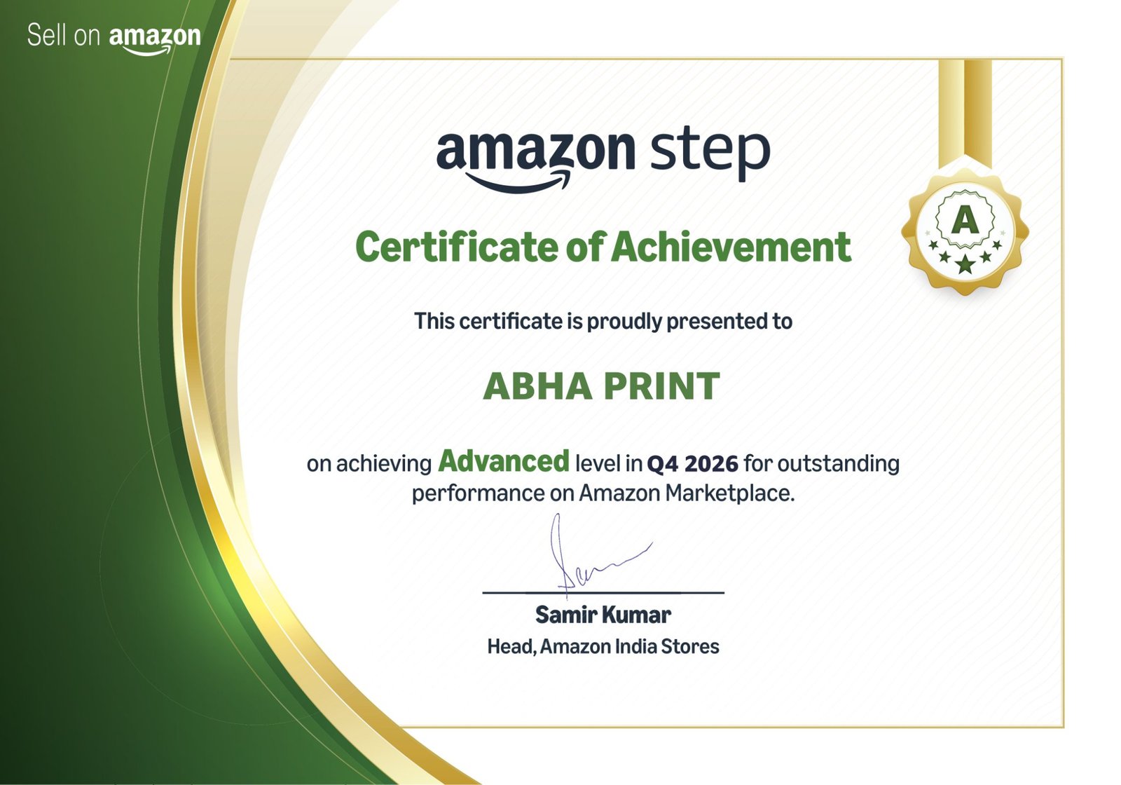 Amazon STEP Advanced Q4 2026 Certificate - ABHA PRINT
